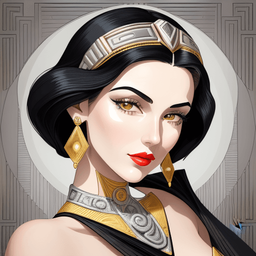 AI generated: Create an ultra-detailed portrait of a woman in the style of Art Deco. Her face should be sharp and ...