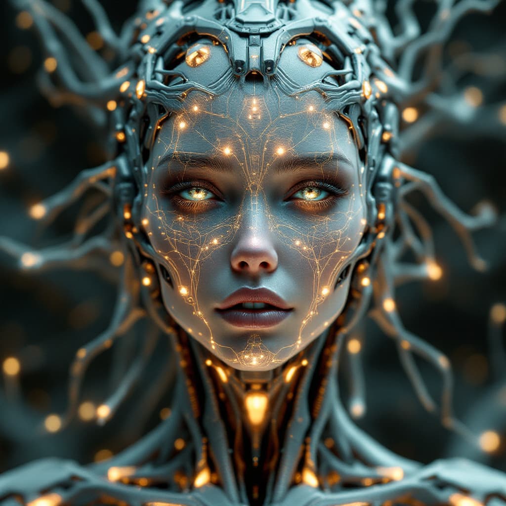 AI generated: FULL BODY female, A stunning illustration of an ethereal neural network organism, female full body i...