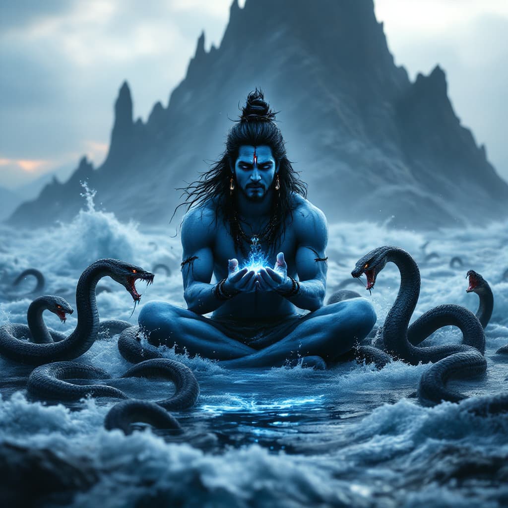 AI generated: Create an ultra-realistic UHD 4K image of Lord Shiva in an intense and dramatic scene, where he is s...