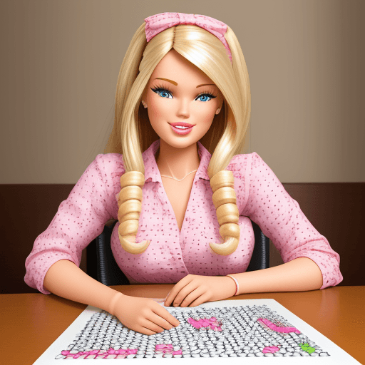 AI generated: Photo of a ultra realistic barbie doll smiling  playing word search puzzles