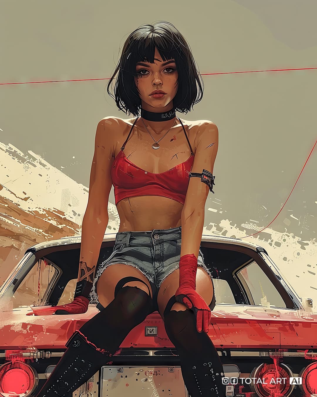AI generated: Realistic comic book illustration of young beautiful European woman with short hair in urban clothes...