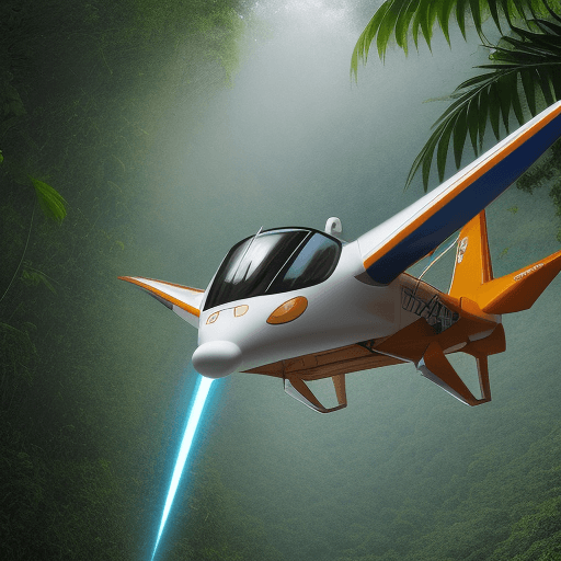 AI generated: Un carro electrico sobrevolando la selva amazonica