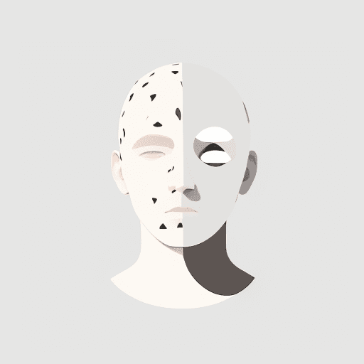 AI generated: a simple white dotted dots forming the shape of an man face, flat design, vector illustration, on bl...