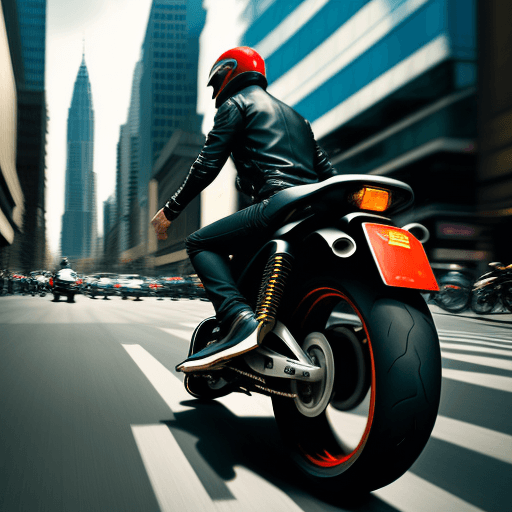 AI generated: photography, dynamic range, in the city, ollie motion with professional Motorbike