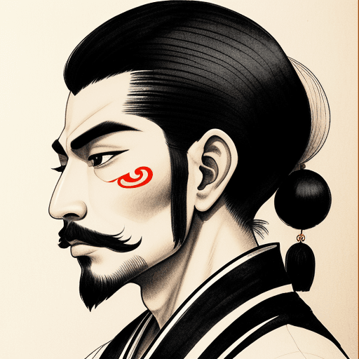 AI generated: Japanese ink drawing of a stunning indian man, side view, face only, traditional attire --ar 68:128 ...