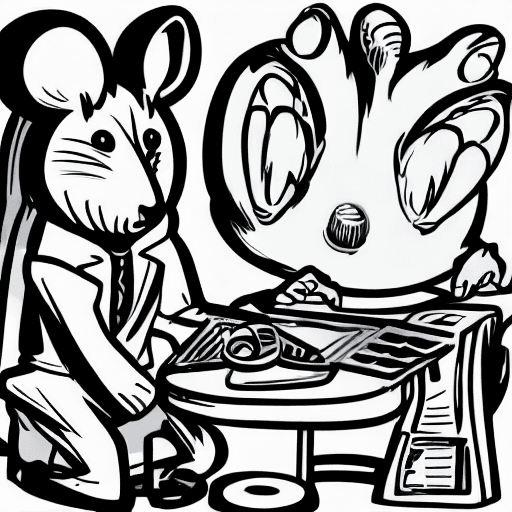 AI generated: A shockingly detailed monochromatic vector illustration of "a mouse " examining a strange and otherw...