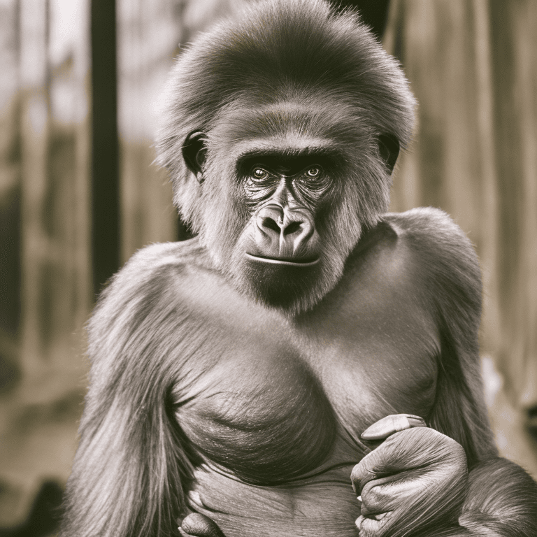 AI generated: superior photo оn instagram, a female gorrlia people hybrid woman,woman,mini luxury dress,gorilla,go...