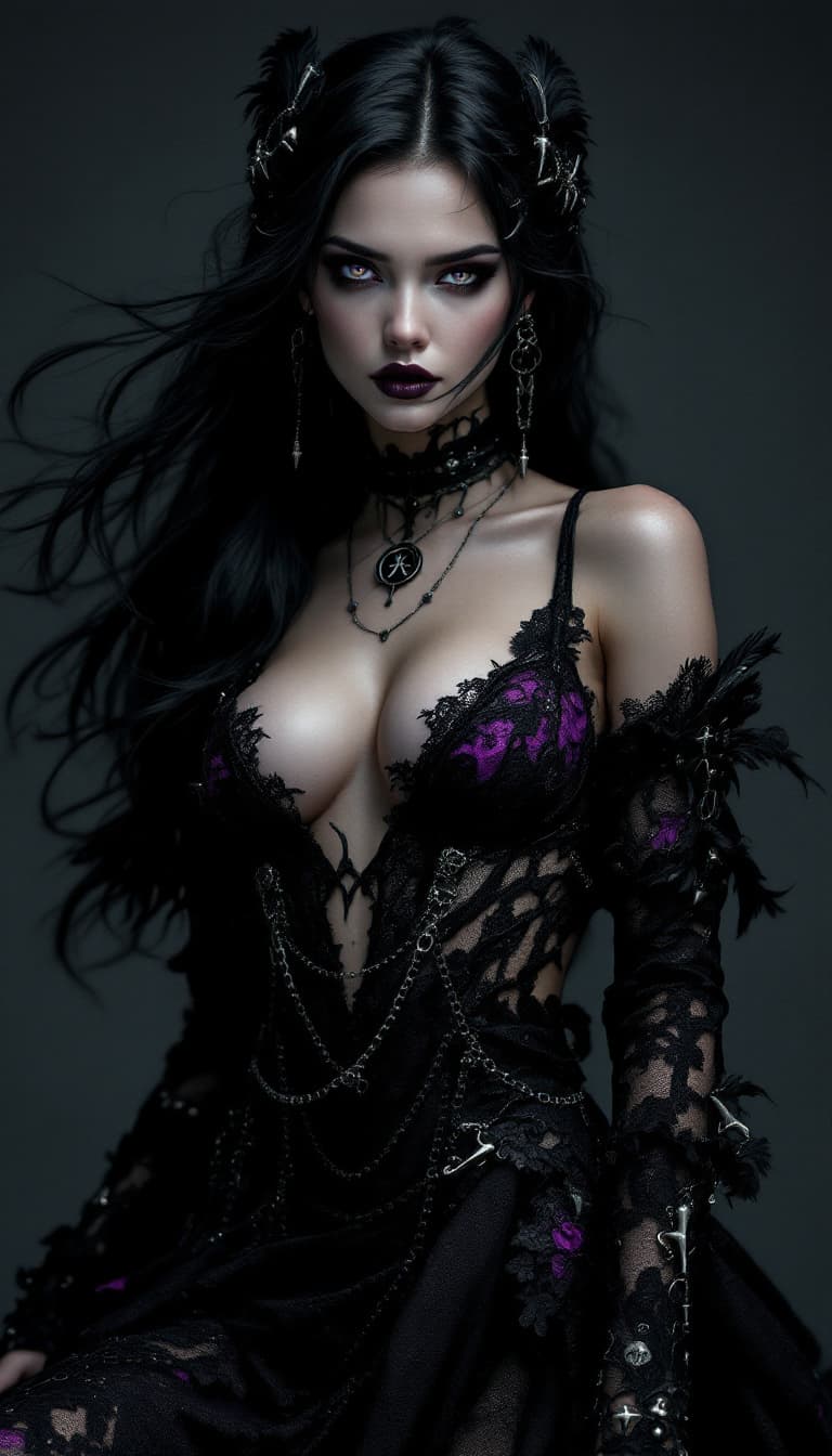 AI generated: An ultra-realistic, full-body portrait of a captivating gothic siren woman, radiating dark seduction...
