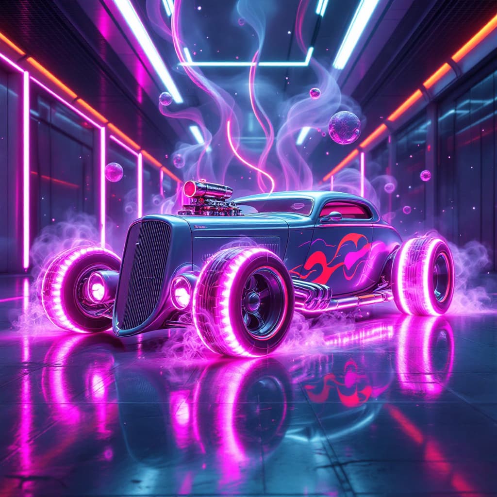 AI generated: Create a picture of a 1950's hot rod that is redesigned for today, blending classic vintage aestheti...