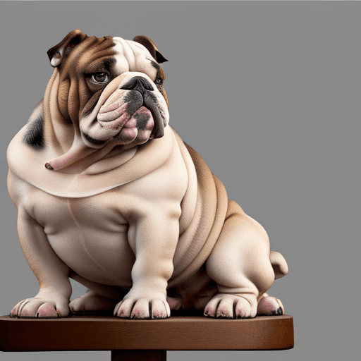 AI generated: A real natural old bulldog, in full seated facing directly to the camara but sad looking , with orig...