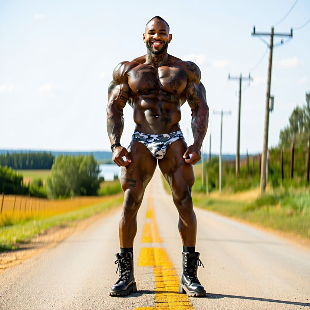 AI generated: Full body image, tall fit slim white irish bodybuilder, heavily tattooed, slim face, chiseled jawlin...