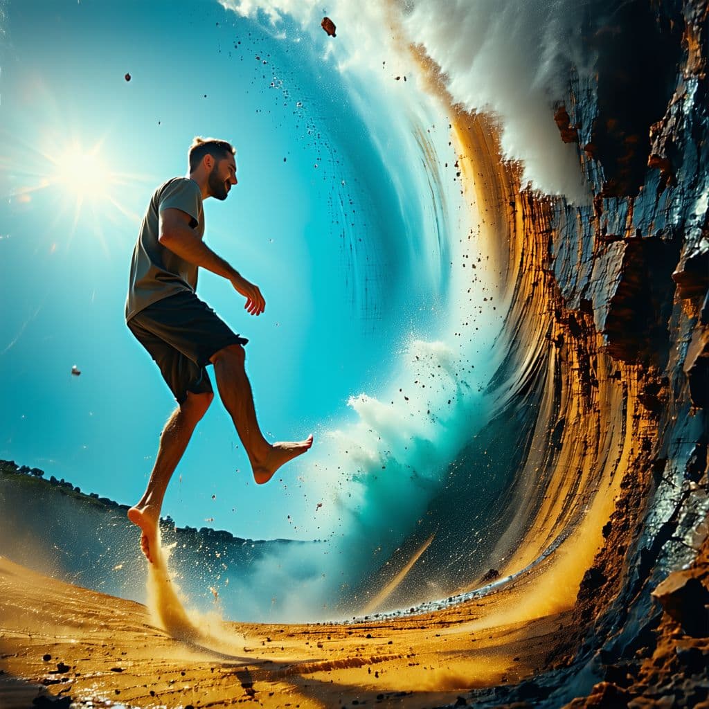 AI generated: A man plummeting down a hole with unbelievable visuals