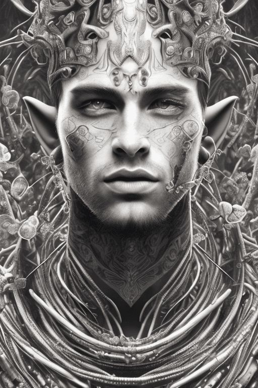 AI generated: full length portrait, whole body, detailed man face, king, warrior, stunning man, elf ears near head...
