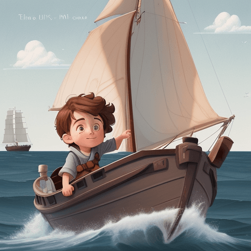 AI generated: Illustration, a big boat and 2 characters : A little boy name Luca with brown hair, Pixar style, on ...