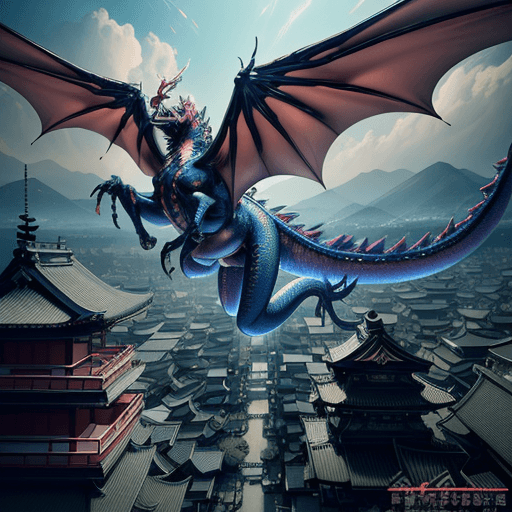 AI generated: Kyoto Animation stylized anime mixed with tradition Chinese artworks~ A dragon flying at modern cybe...