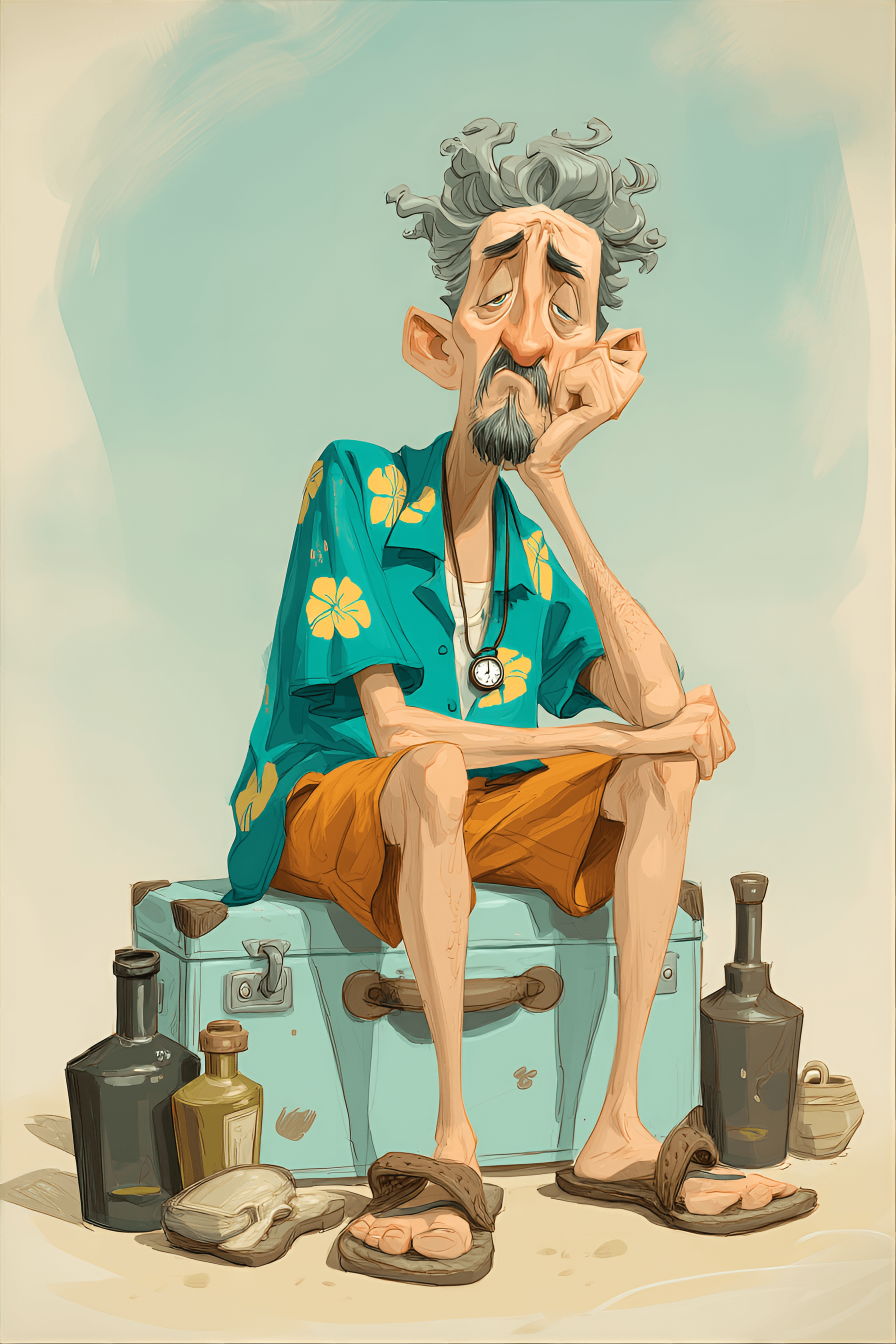 AI generated: stylized illustration of a young man with exaggerated features, centered in the frame. The man appea...