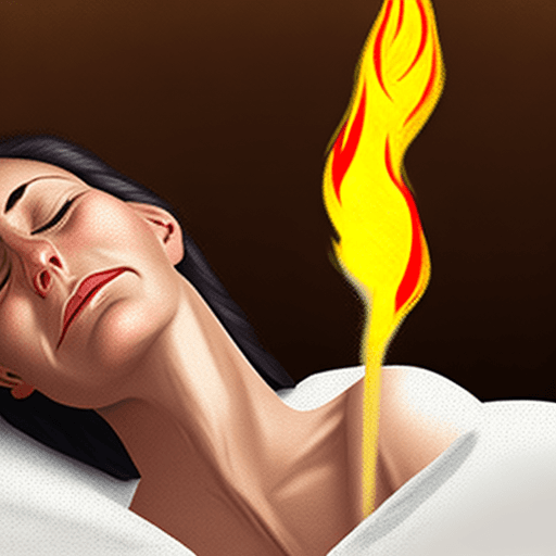 AI generated: woman in bed sitting upright head torching  calling long legs