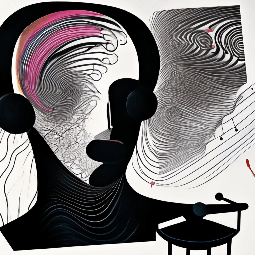 AI generated: Create an abstract surrealist artwork inspired by a wedding DJ performance, with a bald Caucasian DJ...