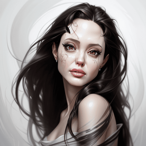 AI generated: portrait of a beautiful angelina jolie with dark wavy hair, summer blouse, dark tutu, hyper-realism,...
