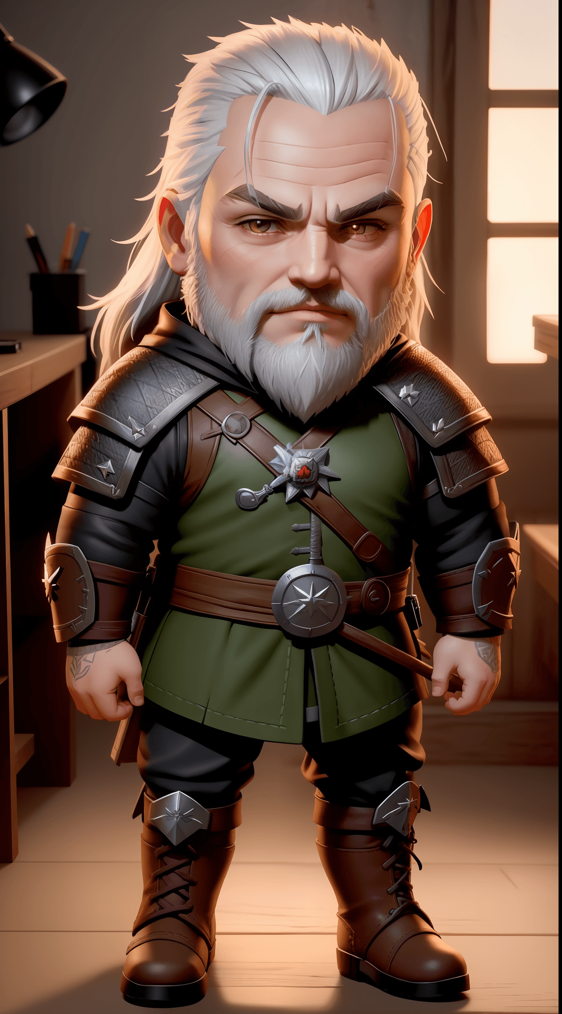 AI generated: cute little geralt from Witcher game, chibi, ultra detailed, pixar design, 4k, uhd, studio lighting,...