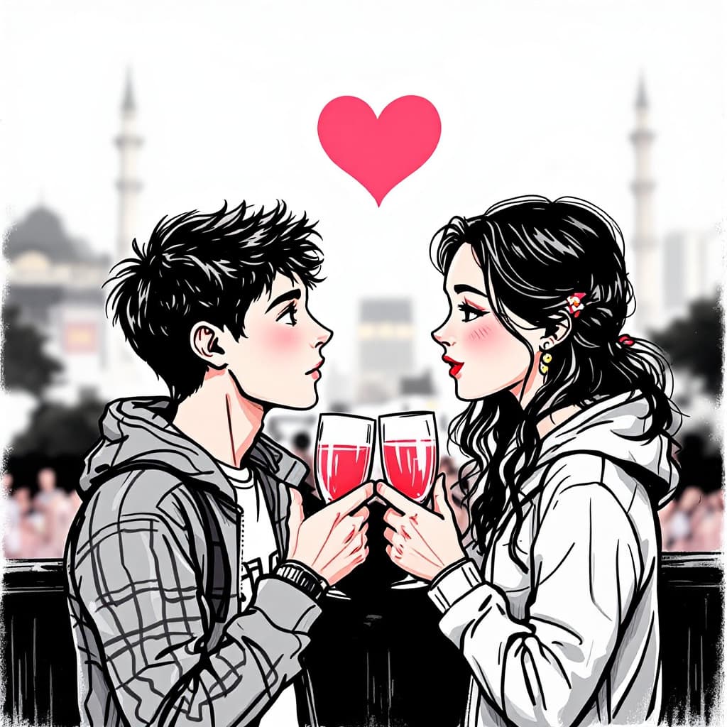 AI generated: Drawing a picture of young people flirting.