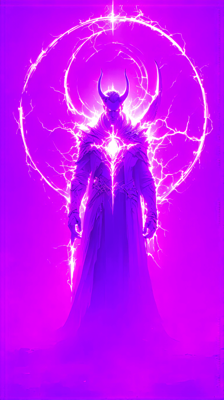 AI generated: 
“The Devil’s Neon Dominion” – A towering, horned figure emerges from a swirling neon abyss, his for...