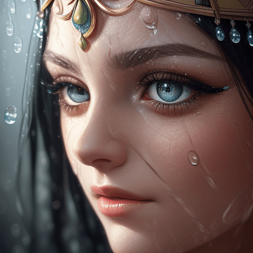 AI generated:  An extreme close-up shot of water droplets falling on cleopatra face, realistic detail, sharp focus...