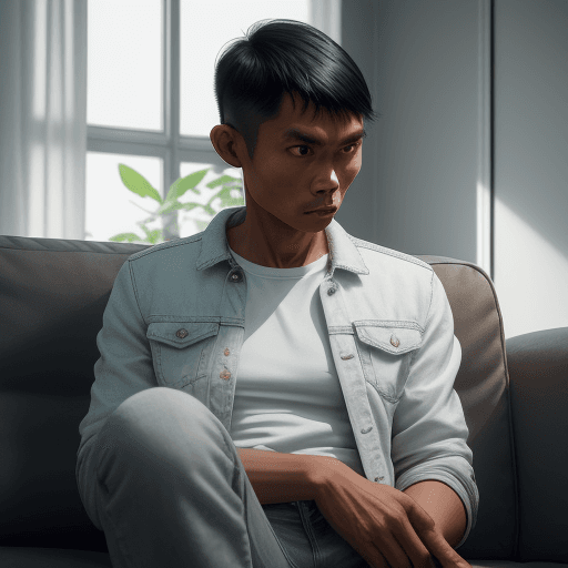 AI generated: A photorealistic ikea style interior in the morning, a 40 years old short crewcut hairstyle dutch in...