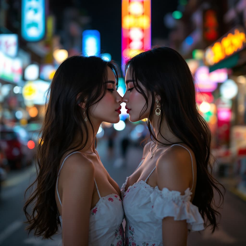 AI generated: A Japanese female, lesbian, lovers,very beautiful girl with gir,a young supermodel girl and girl,fac...
