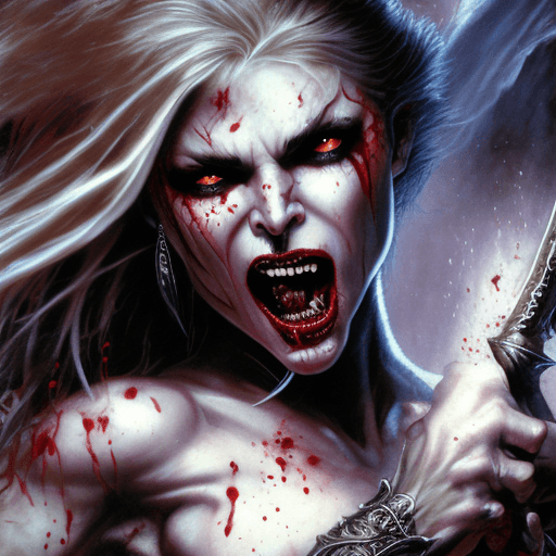 AI generated: portrait of an athletic Fantasy aggressive vampire, blood  splatter,  8k, sharp focus, photo realist...