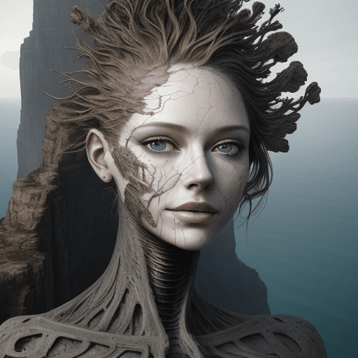 AI generated: Art sculpture on cliff, in realistic hyper-detailed portrait style, cryengine, detailed facial featu...