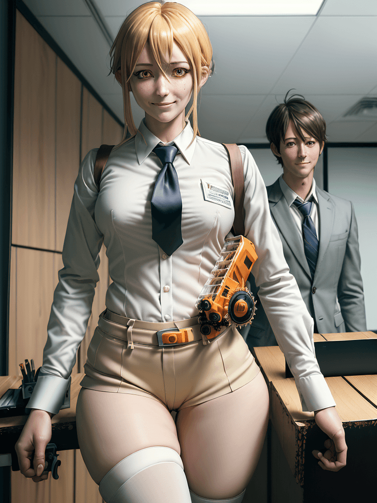 AI generated: masterpiece, best quality, highly detailed,  makima \(chainsaw man\), solo focus, thick thigh, camel...