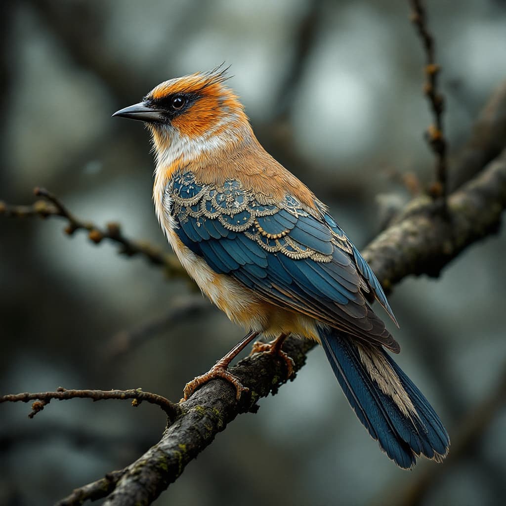 AI generated: ethereal Bohemian Waxwing bird, Bombycilla garrulus :: intricate details, ornate, detailed illustrat...