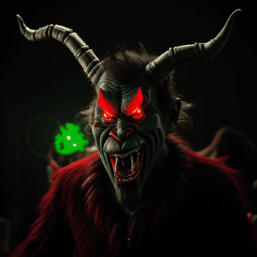 AI generated: nightmare version of the evil demon Krampus-Grinch, disturbing christmas scene,very high detailed ci...