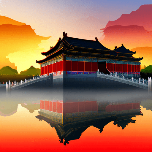 AI generated: Chinese Forbidden City at sunrise, vector graphics image