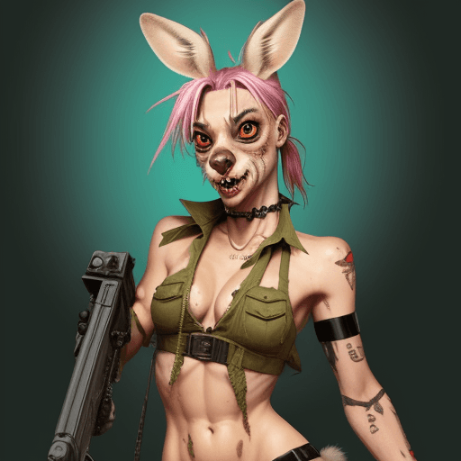 AI generated: female ripper kangaroo from tank girl