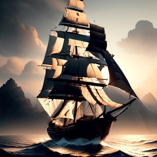 AI generated: Photo of a ultra realistic sailing ship, dramatic light, pale sunrise, cinematic lighting, battered,...