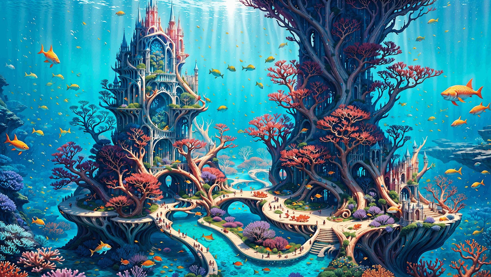 AI generated: ERA09UNDERWATERV1, (ERA09ATLANTISV8:0.5), (ERA09BRIGHTV1:1.1), sprawling city with glowing portals, ...