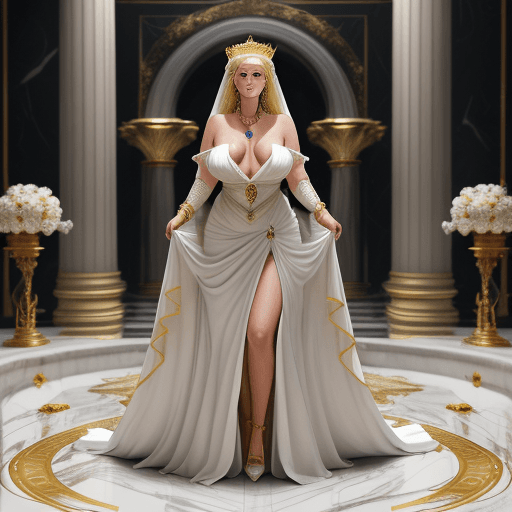 AI generated: cinematic photo Ophelia from Power Vacuum, (detailed face), nsfw, standing, huge breasts, white wedd...