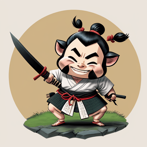 AI generated: wild pig samurai, Stan Sakai style, smile