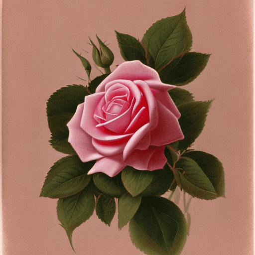 AI generated: Victorian style illustration of a pink rose, clipart, white background