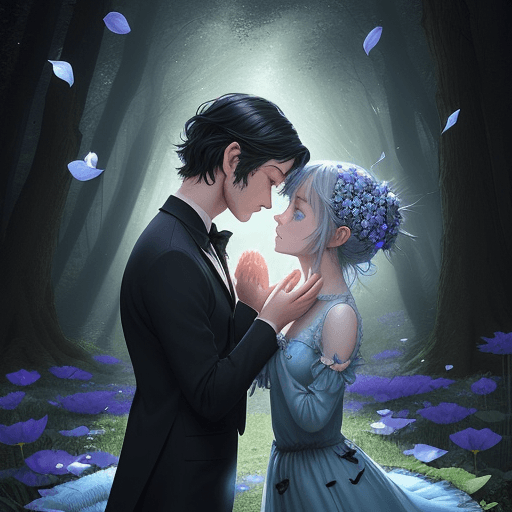 AI generated: Generate an image of two beautiful young fairy characters having big blue eyes, (female having long ...