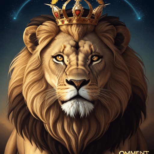 AI generated: a poster depicts a Lion Who look ferocious and have crown on his head. It give devine presence like ...