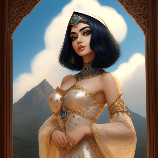 AI generated: beautiful persian woman in bob hair stile in heaven