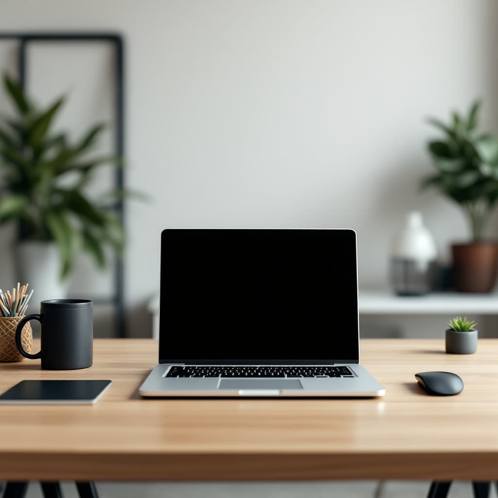 AI generated: A professional and minimalist office setup for a software developer's LinkedIn cover image. The scen...
