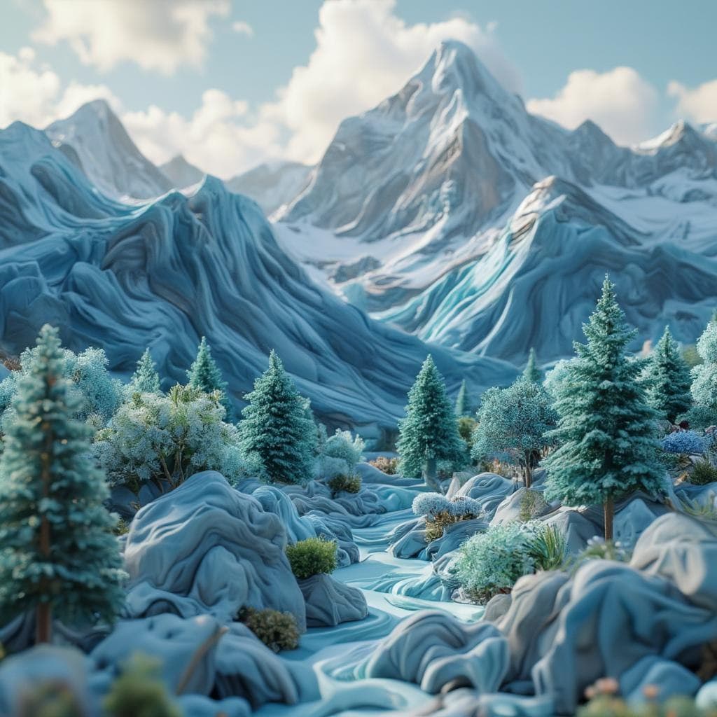 AI generated: 3d rendering, isometric, mountain park, paper work for a tactile style, select a color palette with ...