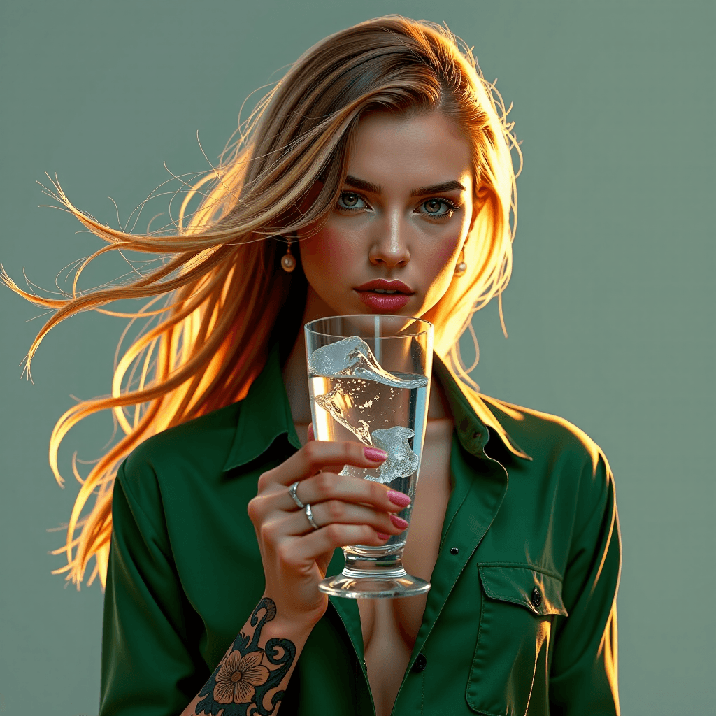 AI generated: Ein Glas Wasser, fotografiert mit der makellosen, klaren Beleuchtung einer High-End-Luxuswerbung, mi...