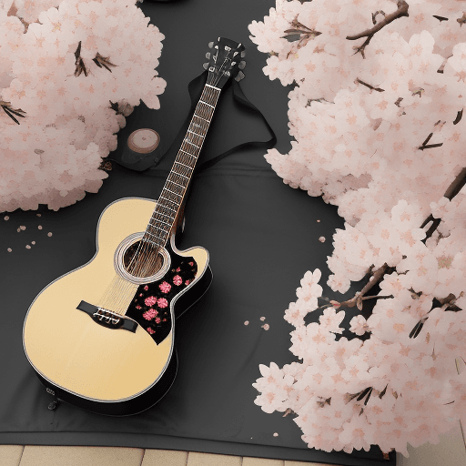 AI generated: guitar
acoustic guitar
japanese style
cherry blossom
sakura 

