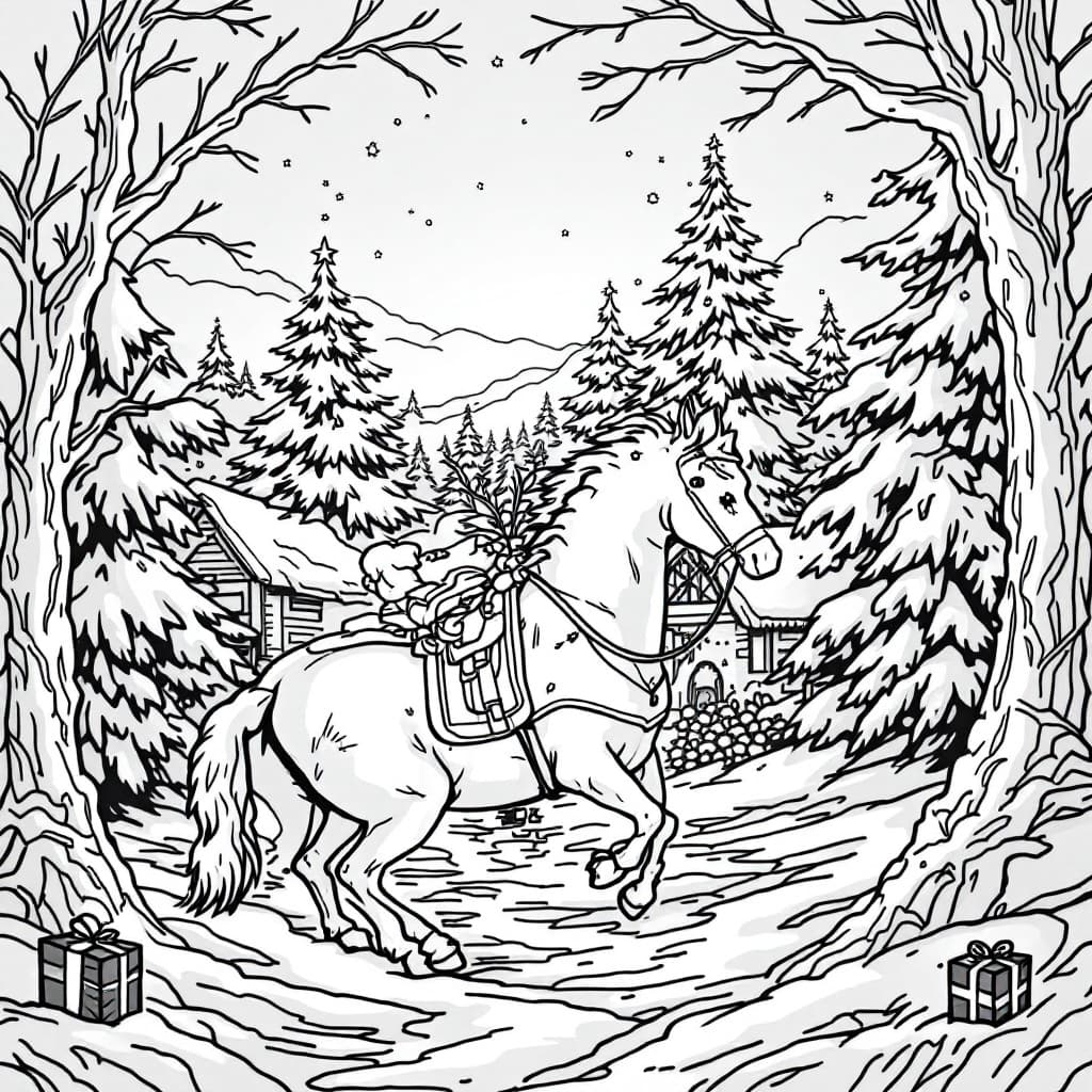 AI generated: Christmas, coloring page , white and black
