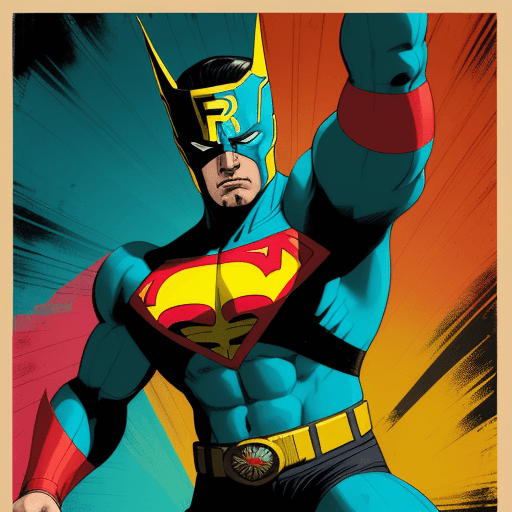 AI generated: an image of a man dressed like a superhero with his fists and arm, in the style of chicano art, dark...